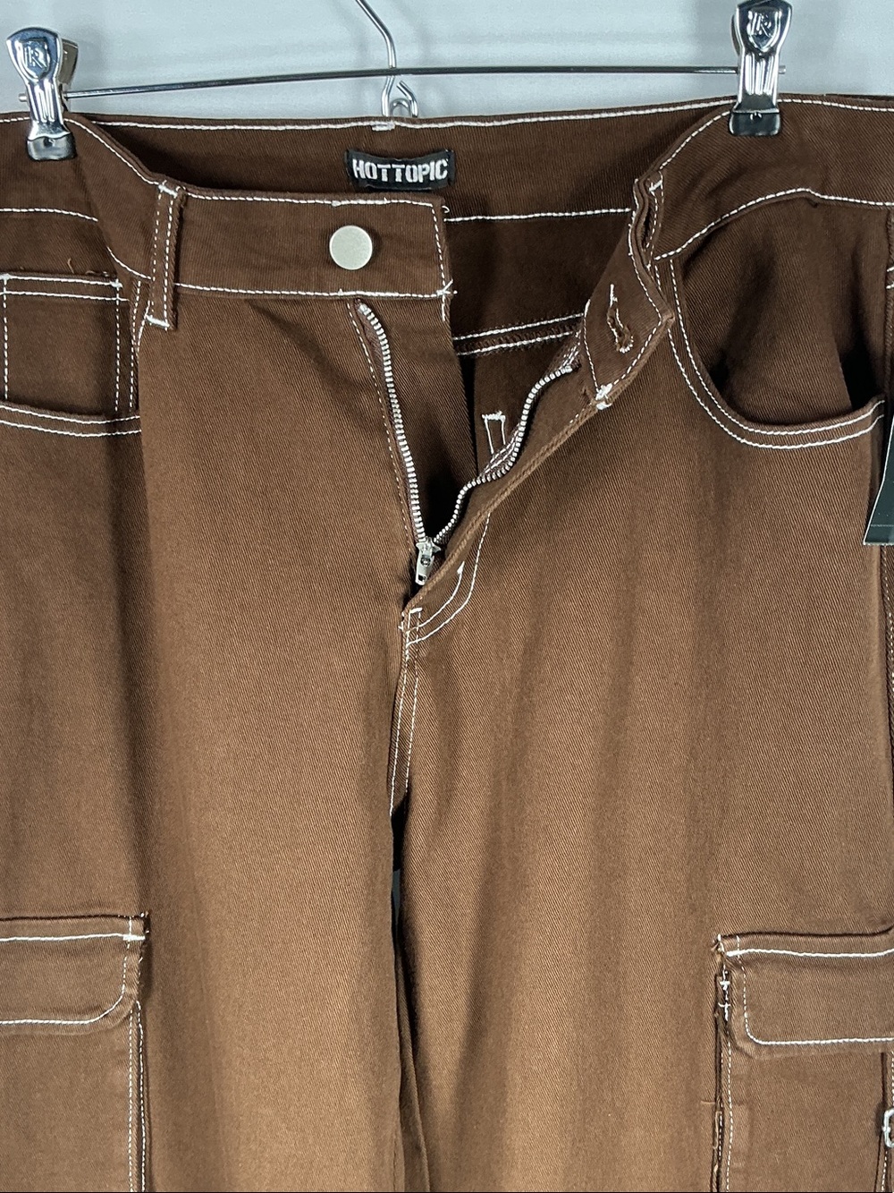 Hot Topic Brown Contrast Stitch Strap Carpenter Cargo Pants Goth Mall Goth L NWT - Picture 2 of 11